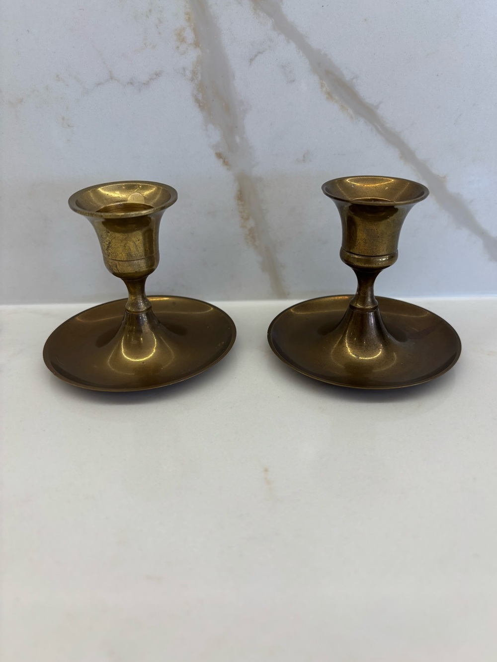 Vintage Pair of German Solid Brass Candlestick Holders Chamberstick Style
